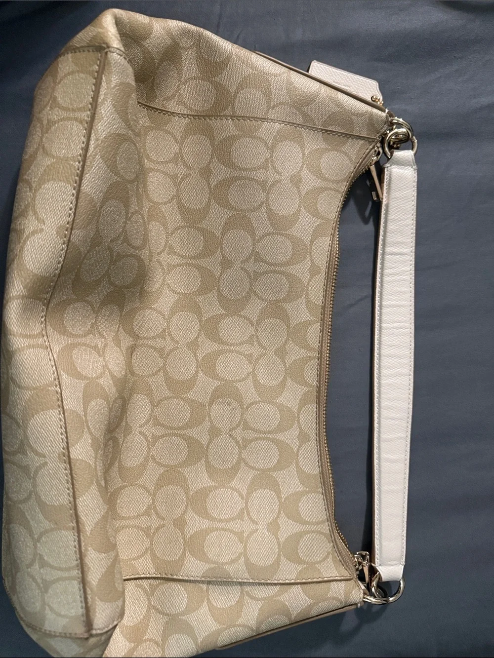 Coach Tan Signature Canvas Bag with Gold Hardware